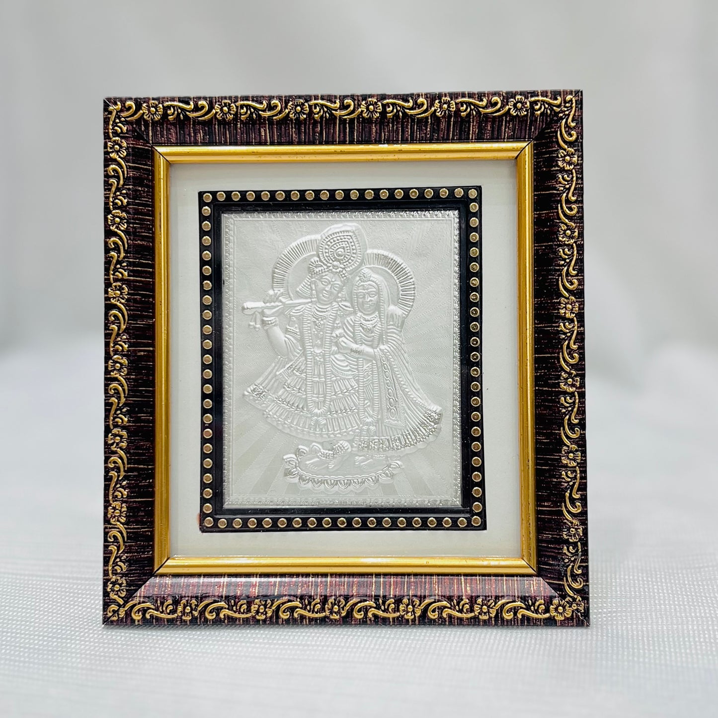 Pure Silver Radha Krishna With Wooden Frame