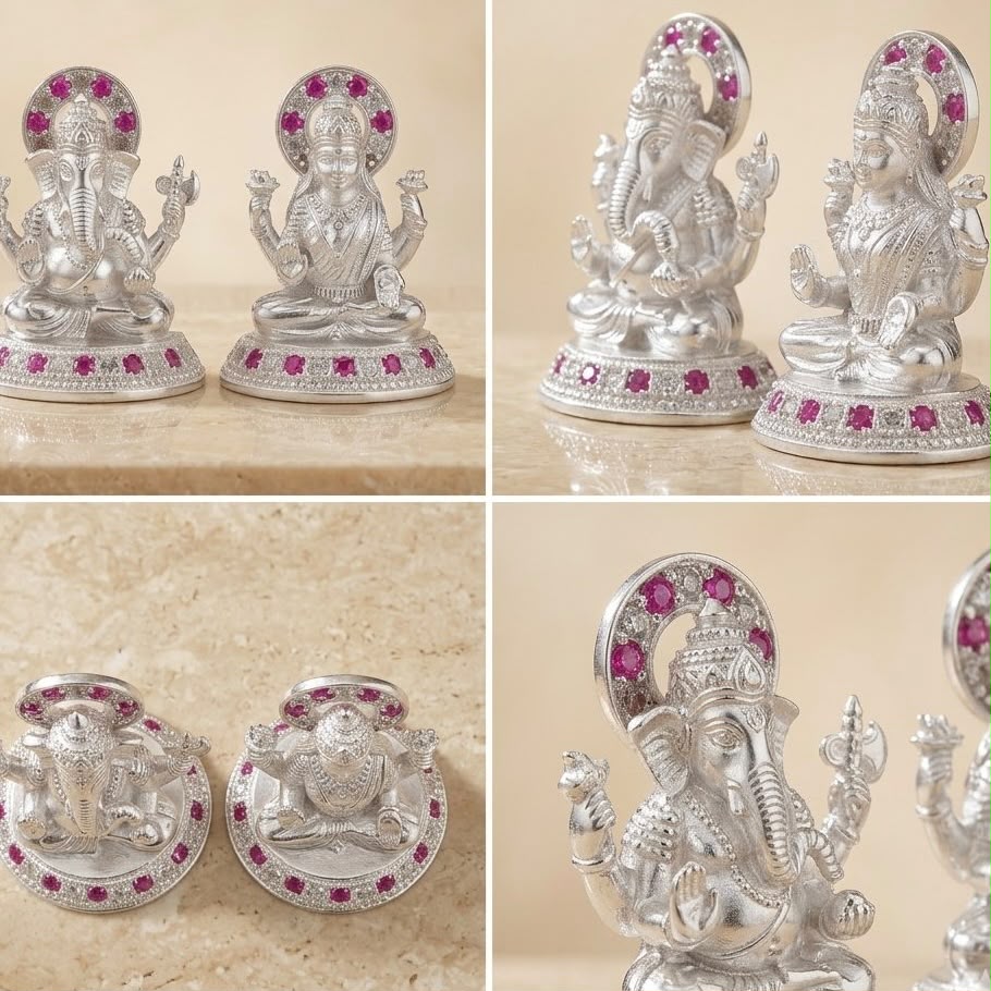 SILVER GANESH JI LAXMI JI MURTI