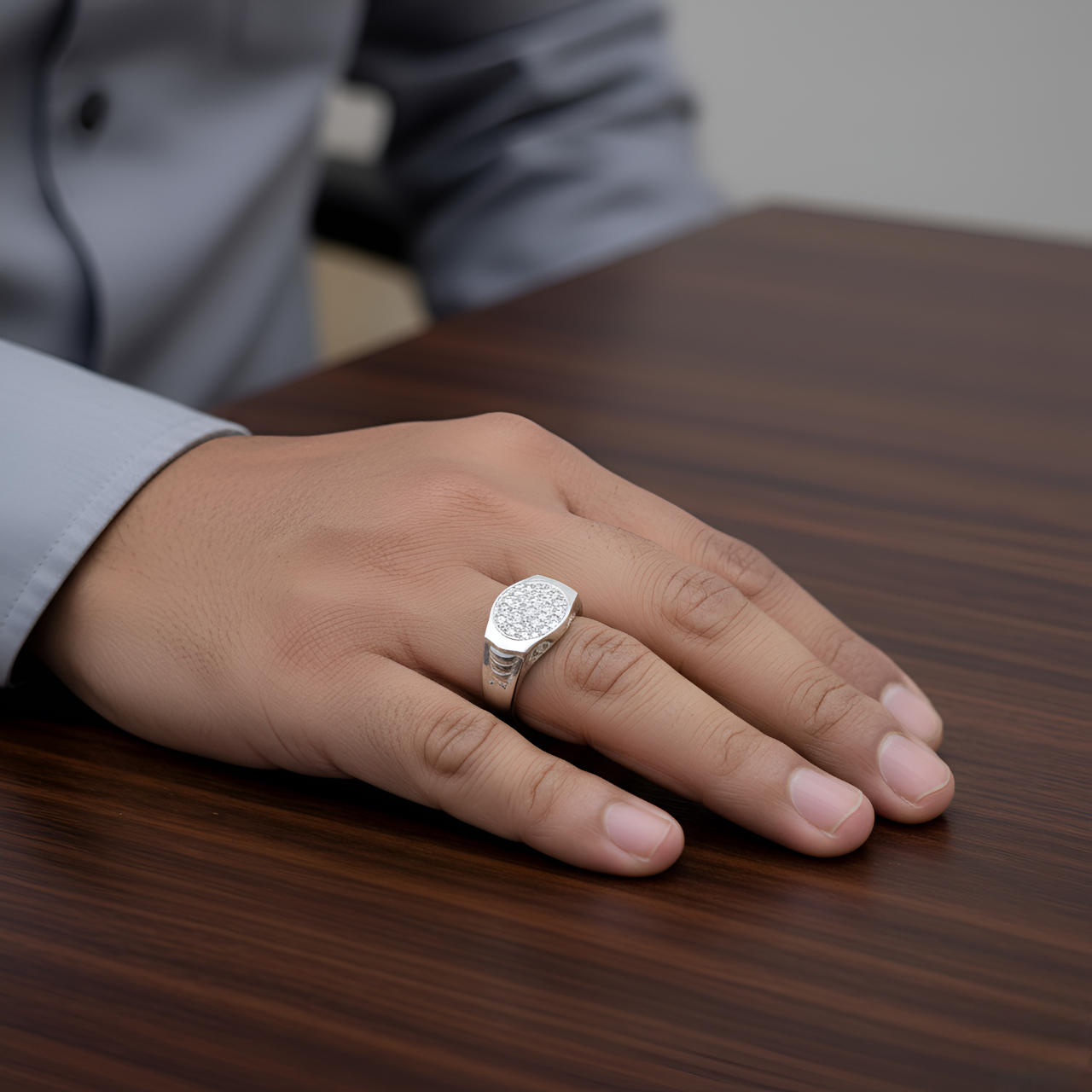 Silver Designer Ring with Sparkling White Accents | Premium Men's Silver Ring