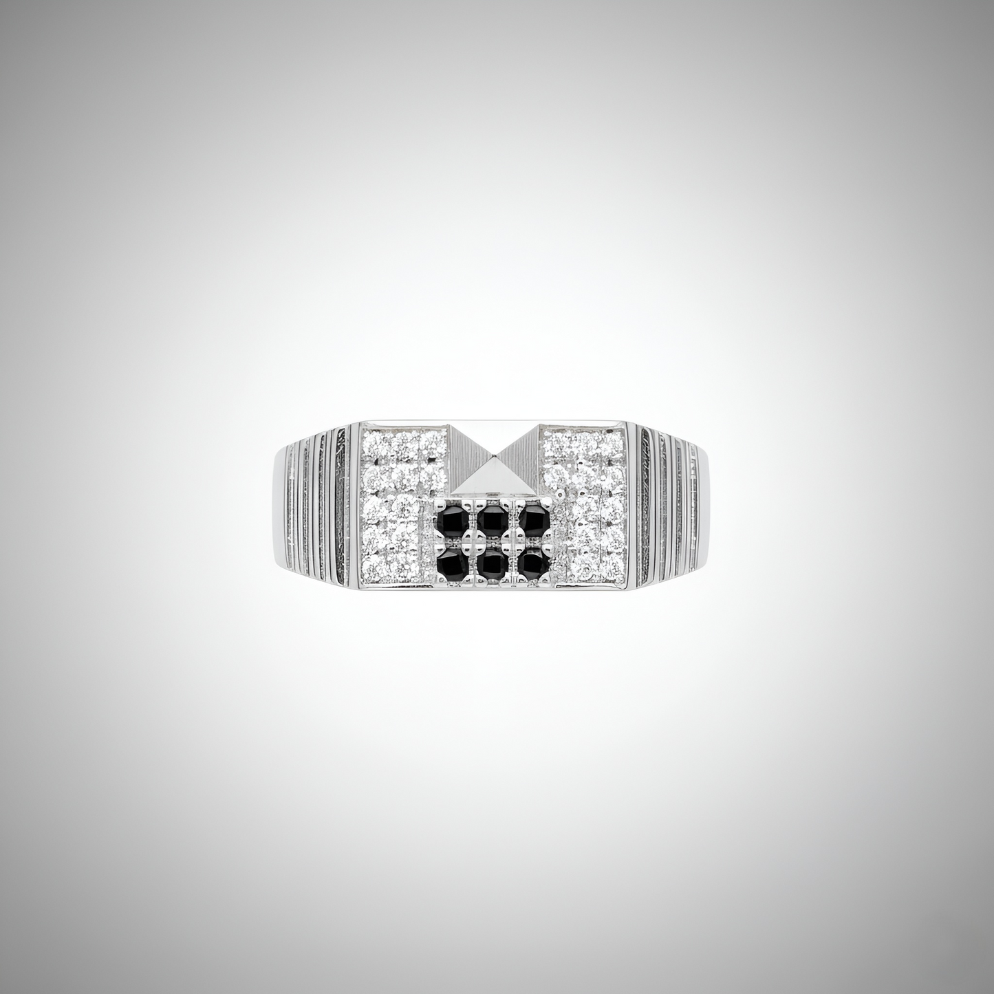 Silver Geometric Designer Band with Black and White Stones | Men’s Silver Ring