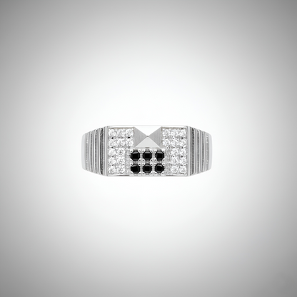 Silver Geometric Designer Band with Black and White Stones | Men’s Silver Ring