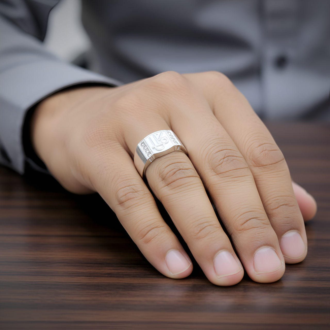 Silver Shree Designer Band with Stone Accents | Men's Silver Ring