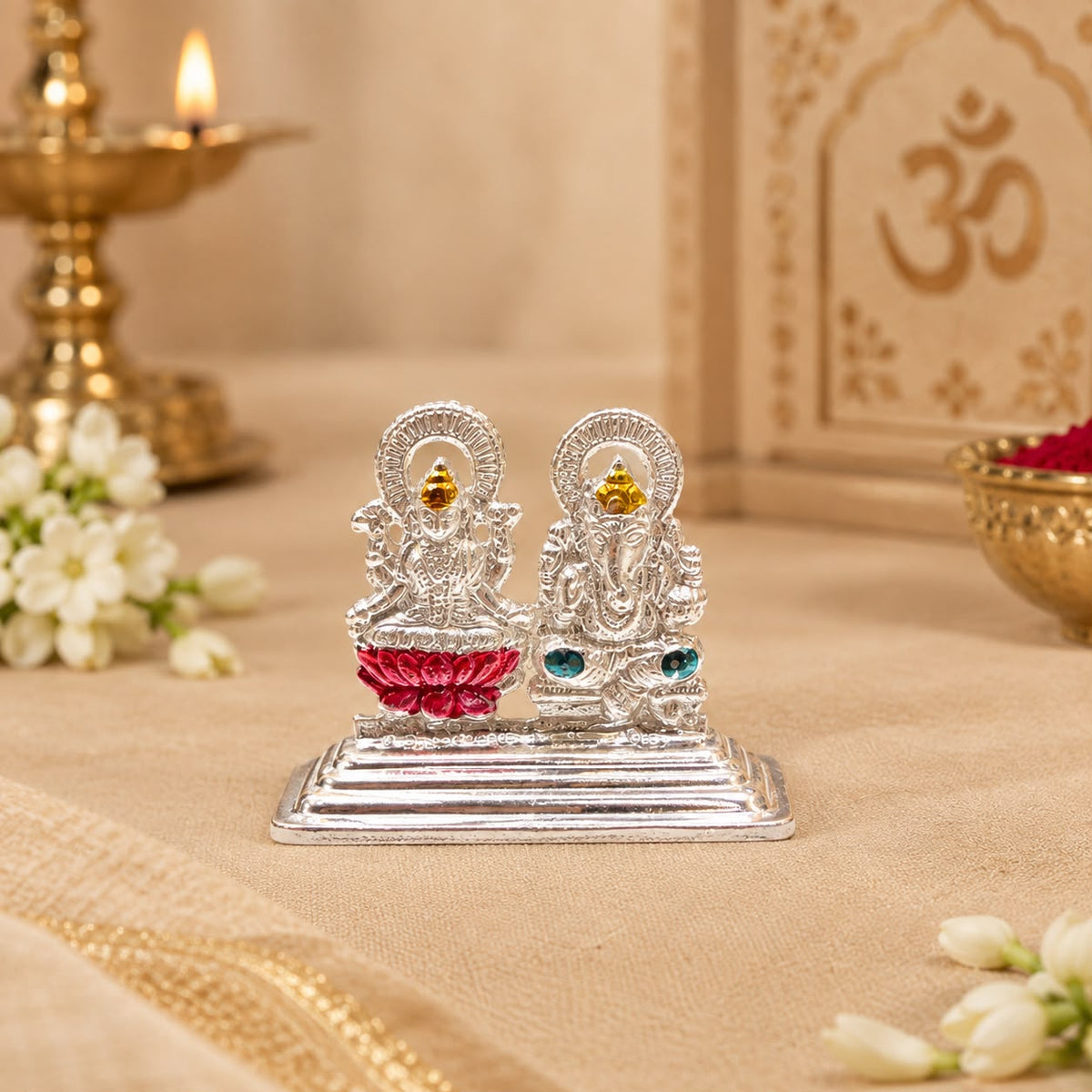 SILVER GANESH JI LAXMI JI MURTI