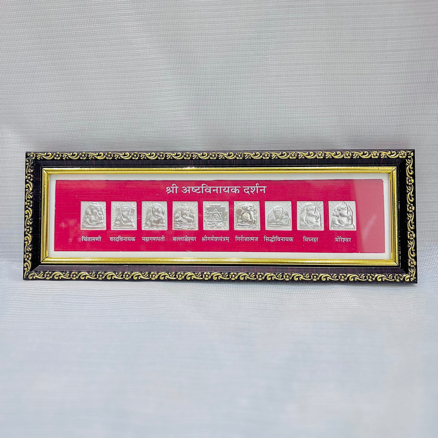 Silver Ashtavinayak Frame with Pure Silver for Home Decor