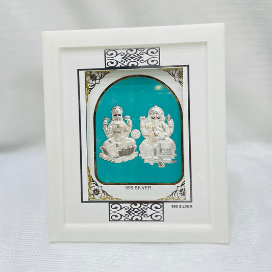 Silver Laxmi Ganesh Frame Idol For Homedecor or Gift Purpose
