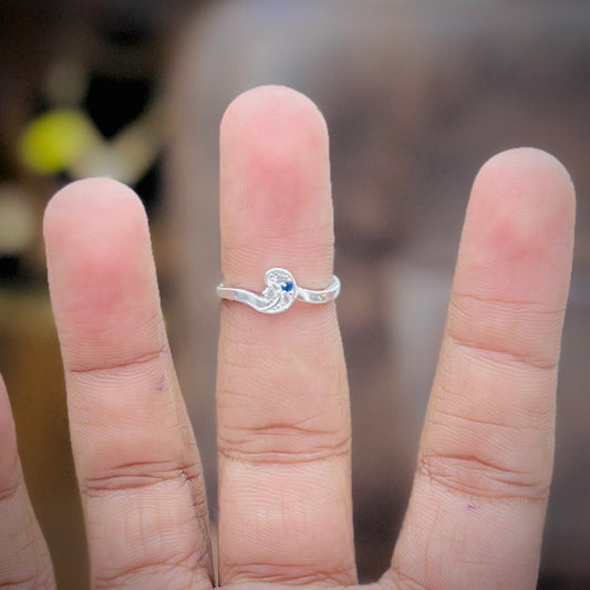 Silver Minimal Wave Design Lightweight Ring with Blue Accent | Women’s Silver Ring