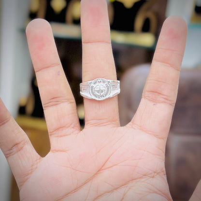Silver Compass Design Ring with Engraved Detailing | Men’s Silver Ring
