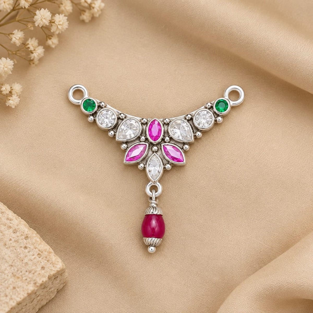 CUT STONE SILVER MANGALSUTRA PENDAL