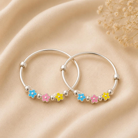 FLOWER DESIGN SILVER 92.5 BABY KADA