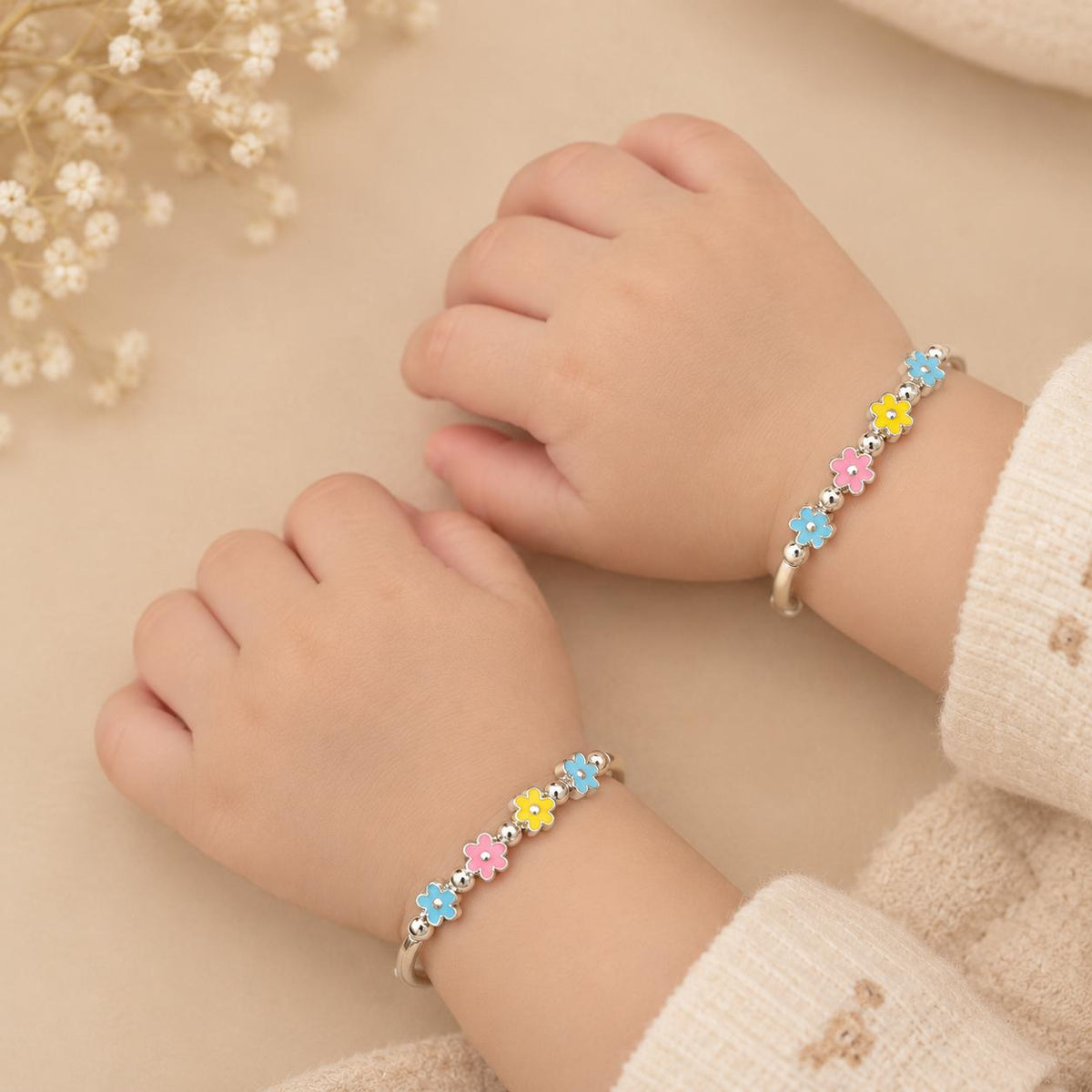 FLOWER DESIGN SILVER 92.5 BABY KADA