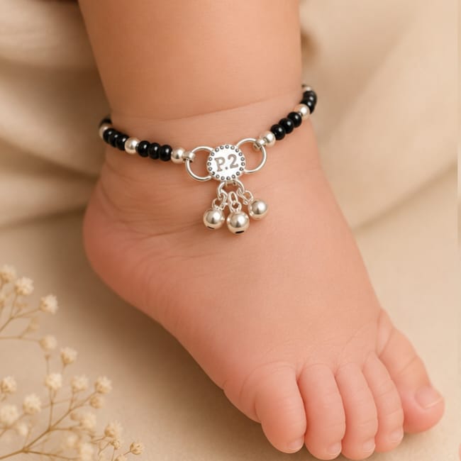 BLACK BEADS SILVER BABY PAYAL
