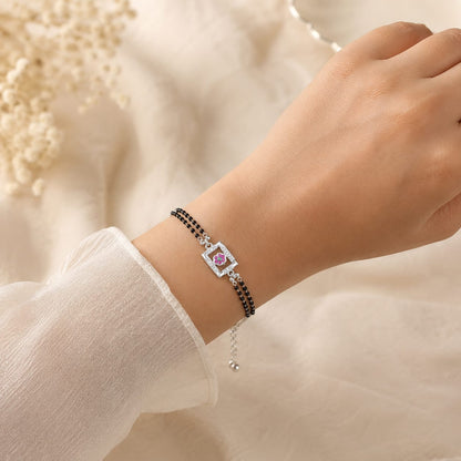 BLACK BEADS SILVER BRACELET FOR WOMAN