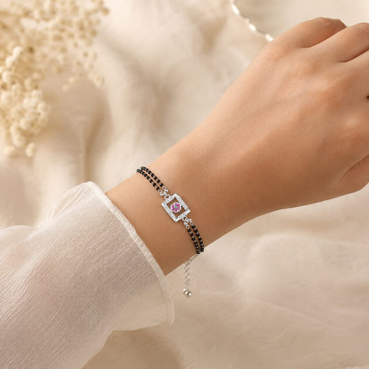 BLACK BEADS SILVER BRACELET FOR WOMAN