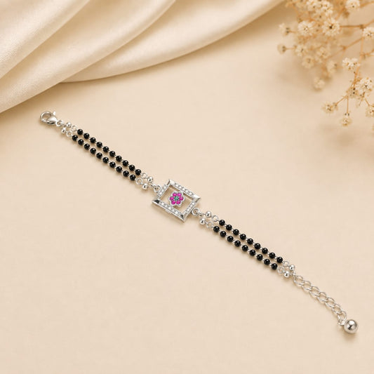 BLACK BEADS SILVER BRACELET FOR WOMAN