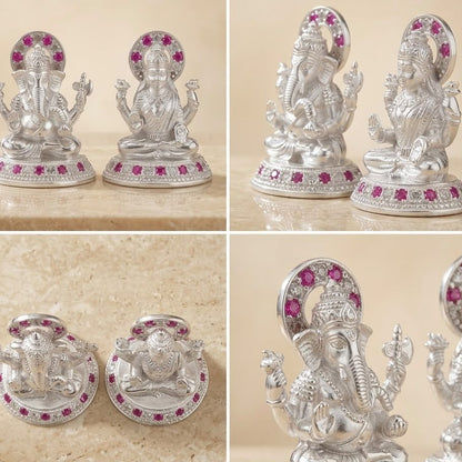 SILVER GANESH JI LAXMI JI MURTI