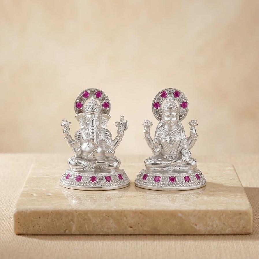 SILVER GANESH JI LAXMI JI MURTI