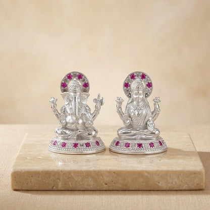 SILVER GANESH JI LAXMI JI MURTI