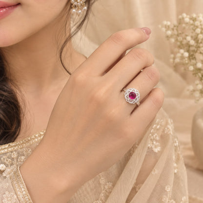 RUBY STONE SILVER RING FOR GIRLS
