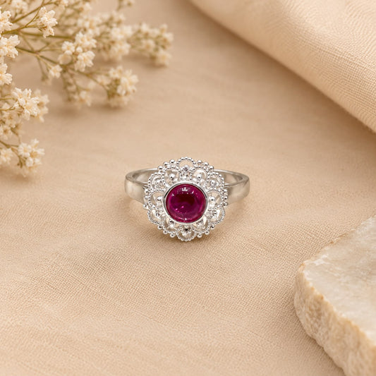 RUBY STONE SILVER RING FOR GIRLS