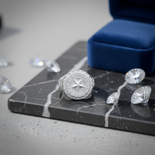 Silver Compass Star Designer Ring with Artistic Detailing | Men’s Silver Ring