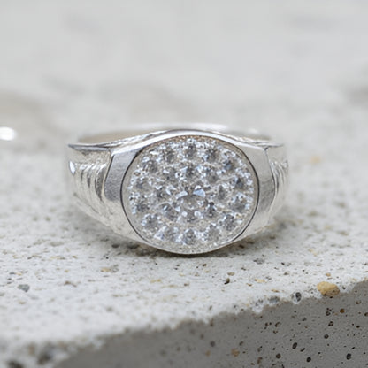 Silver Designer Ring with Sparkling White Accents | Premium Men's Silver Ring