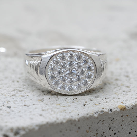 Silver Designer Ring with Sparkling White Accents | Premium Men's Silver Ring