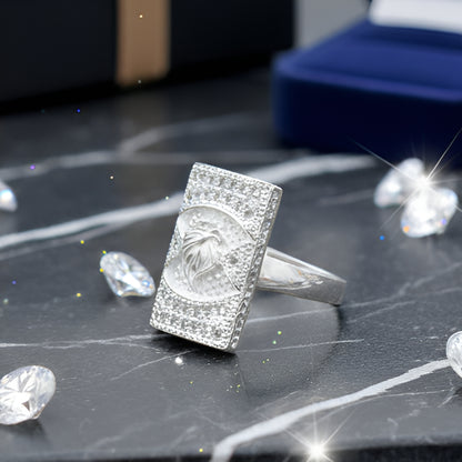 Silver Rectangular Eagle Engraved Ring with Designer Border | Men’s Silver Ring