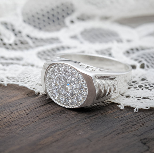 Silver Designer Ring with Sparkling White Accents | Premium Men's Silver Ring