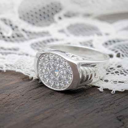 Silver Designer Ring with Sparkling White Accents | Premium Men's Silver Ring