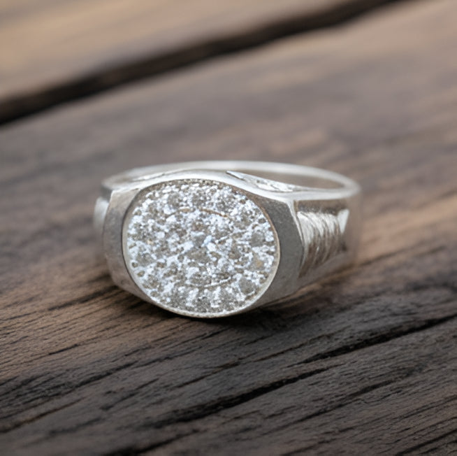Silver Designer Ring with Sparkling White Accents | Premium Men's Silver Ring