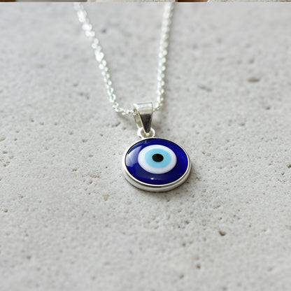 Silver Evil Eye Protection Pendant – Spiritual Charm for Men & Women