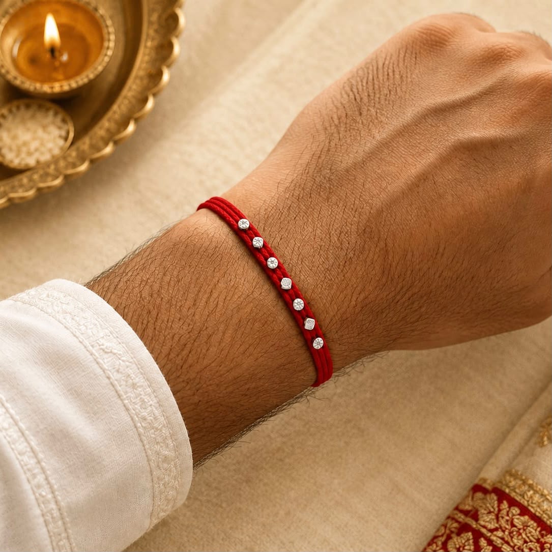 HANDCRAFT STRIP MOLI SILVER RAKHI
