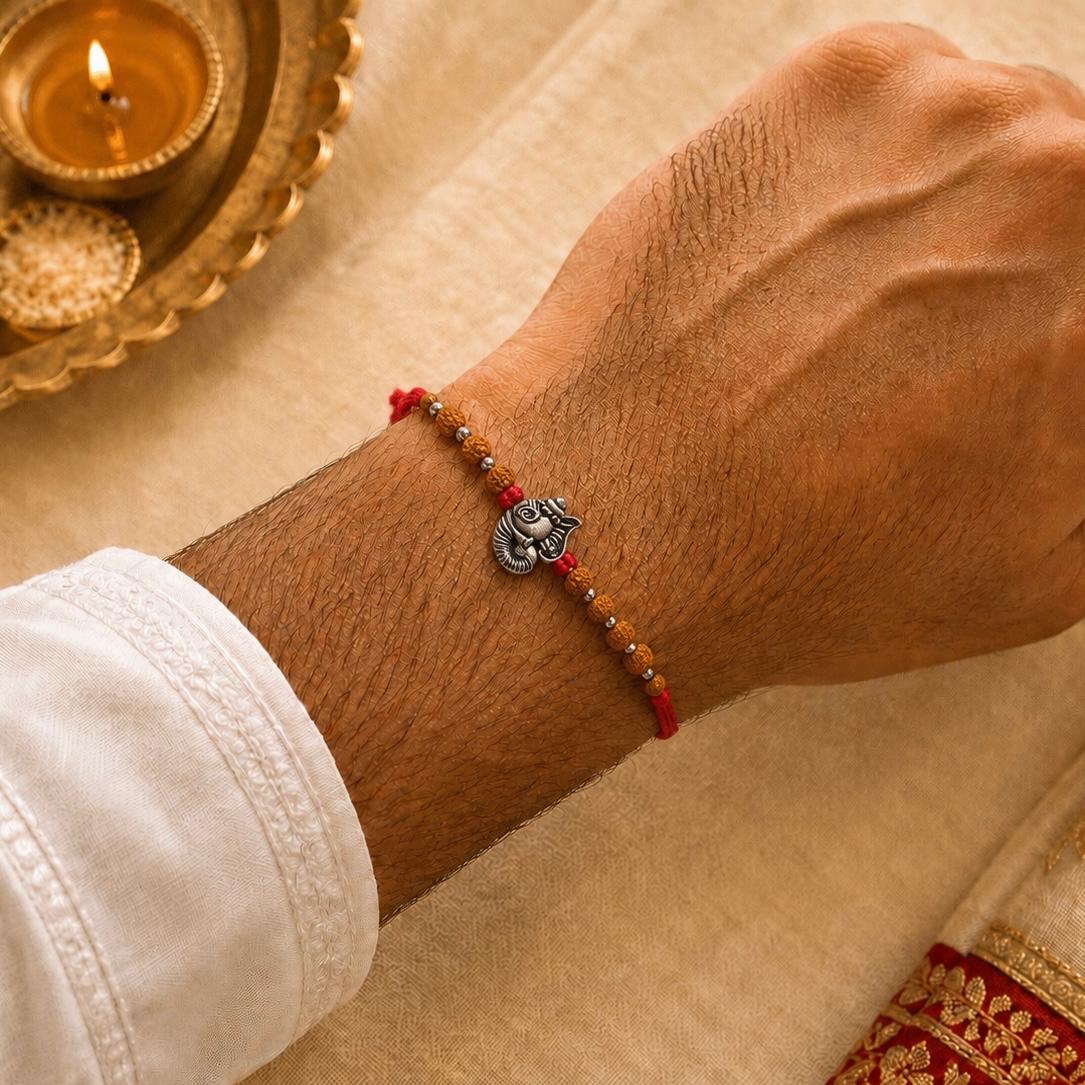 GANESH JI RUDRAKSHA SILVER RAKHI
