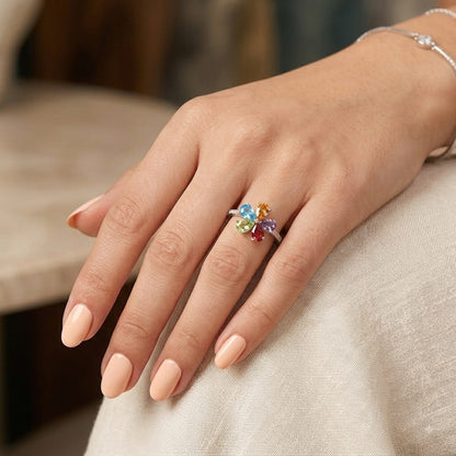 MULTI COLOURS FLOWER DESIGN 92.5 SILVER RING