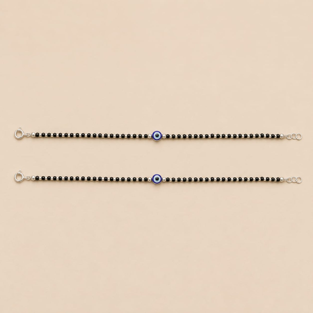EVIL EYE BLACK BEADS SILVER PAYAL