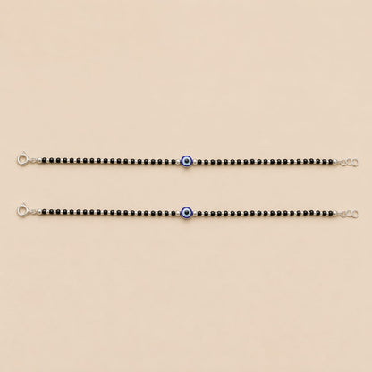 EVIL EYE BLACK BEADS SILVER PAYAL
