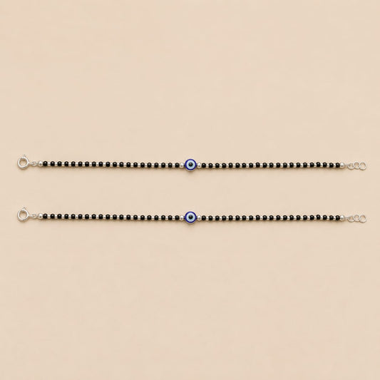 EVIL EYE BLACK BEADS SILVER PAYAL