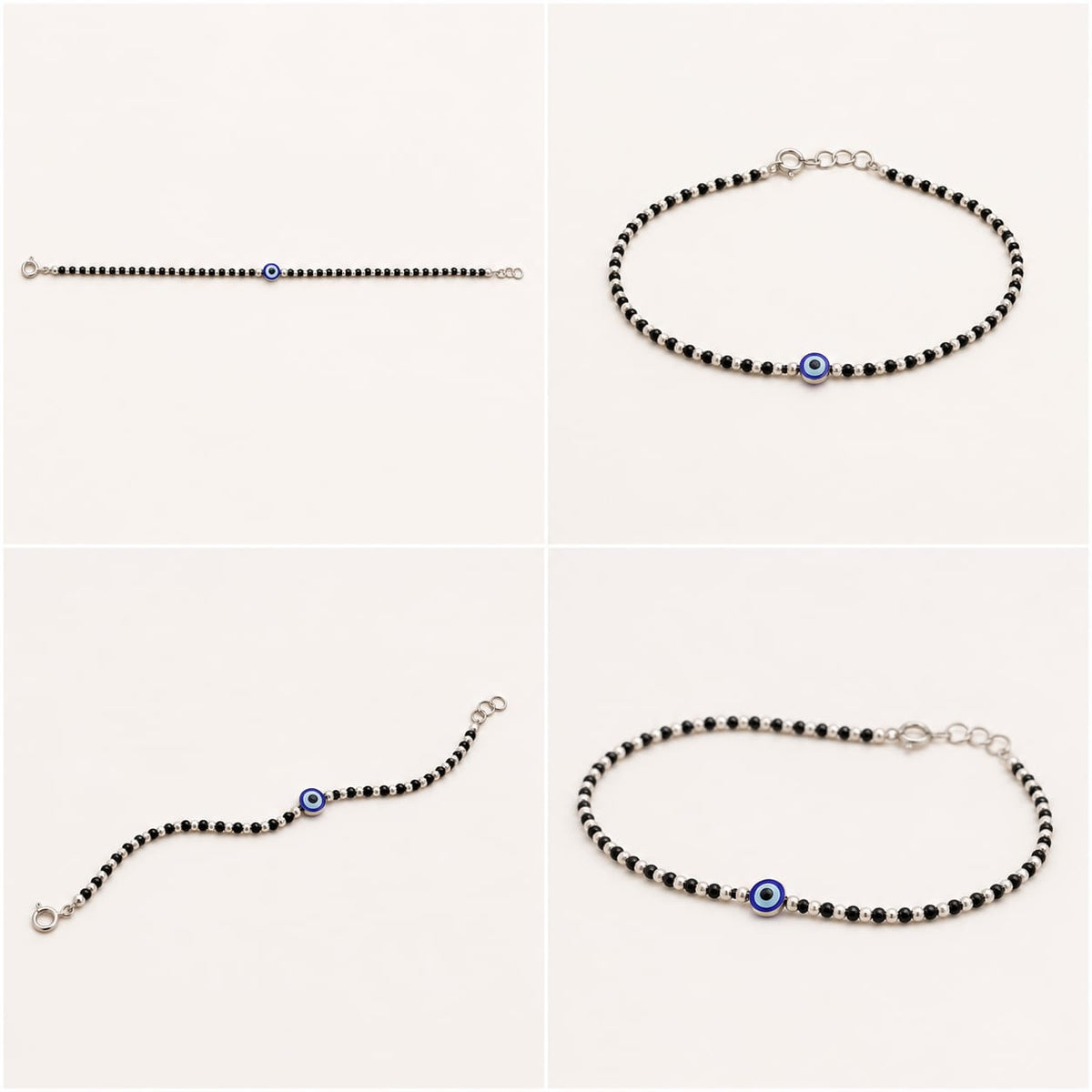 EVIL EYE BLACK BEADS SILVER PAYAL