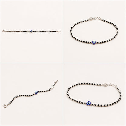 EVIL EYE BLACK BEADS SILVER PAYAL