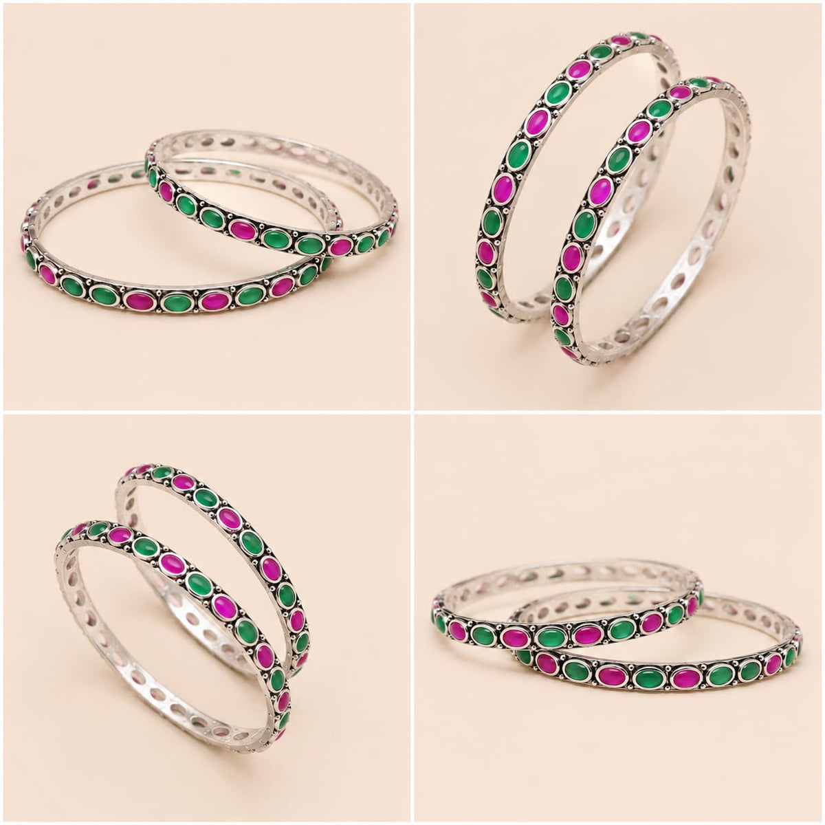 CUT STONE SILVER BANGLE