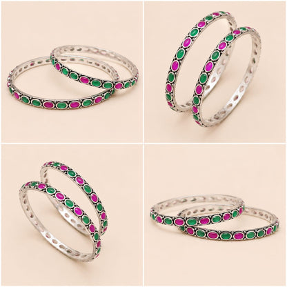 CUT STONE SILVER BANGLE